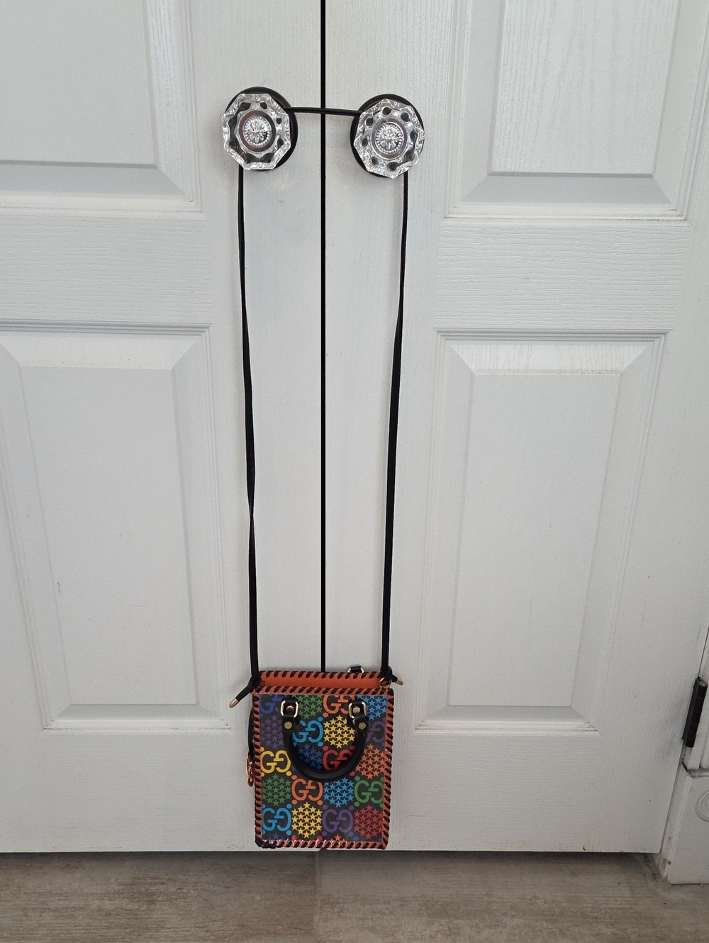 Fashion Multicolor GG Patterned Mini Tote with Black Handles & Crossbody Strap - Picture 7 of 15